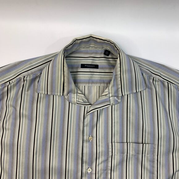 Vintage Burberry Shirt Mens XL Extra Large Striped Button Up Cotton Made in USA - Picture 4 of 10